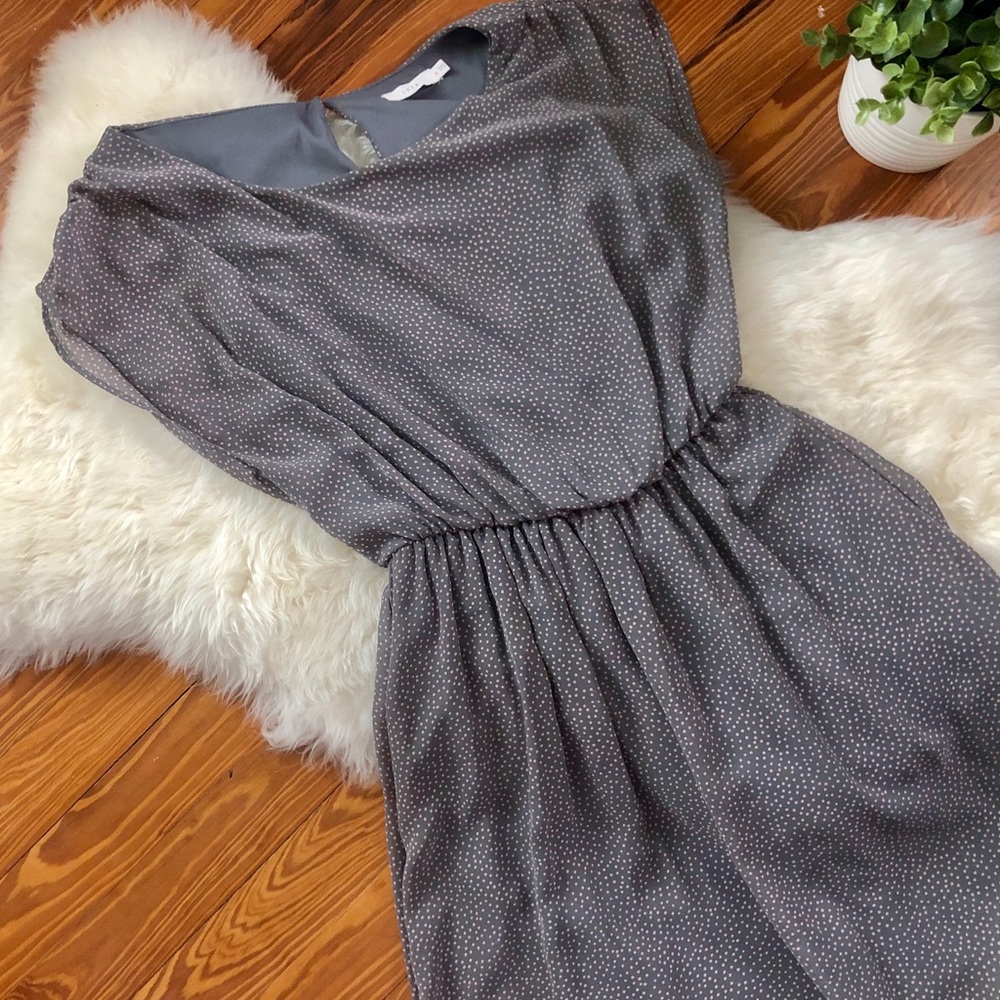 Nordstrom Grey High Low Dress with Pink Polka Dots - Picture 1 of 4